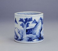 藏品(青花山水圖筆筒)的圖片