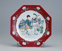 藏品(粉彩教讀八角盤)的圖片