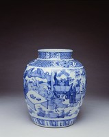 藏品(青花風景人物罐)的圖片