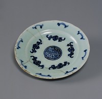藏品(豆青青花折腰花鋦瓷口盤)的圖片