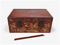 藏品(牡丹雙鳥紋漆皮樟木箱)的圖片