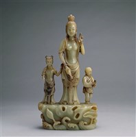 藏品(青玉觀音與童子)的圖片