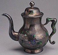 藏品(銀質琺瑯海棠紋酒壺)的圖片