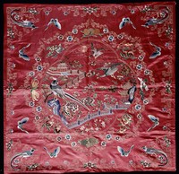 藏品(暗紫緞彩繡盤金絲桌面)的圖片