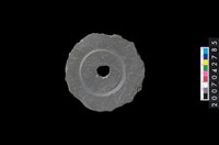 藏品(石環製作材料-中央帶啄孔與旋截痕打製圓板殘件)的圖片