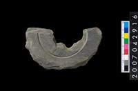 藏品(石環製作材料-中央帶啄孔與旋截痕打製圓板殘件)的圖片