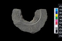 藏品(石環製作材料-中央帶啄孔與旋截痕打製圓板殘件)的圖片