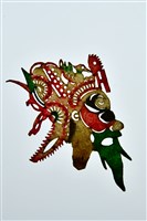 藏品(復興閣皮影戲偶頭—淨（黑鬚戴盔帽掛狐毛）)的圖片