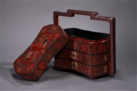 藏品(朱漆八寶紋銀錠形三撞提盒)的圖片