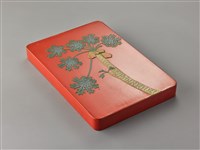 藏品(朱漆貼錦木瓜樹紋硯臺盒(盒蓋))的圖片