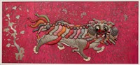 藏品(桃紅地盤金彩繡獅子紋繡旗)的圖片