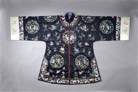 藏品(黑地彩繡人物團花紋立領對襟褂)的圖片