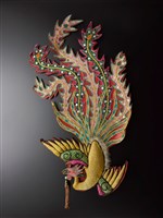 藏品(宜蘭總蘭社銀蔥地雙龍拜塔紋彩牌旗插件(鳳))的圖片