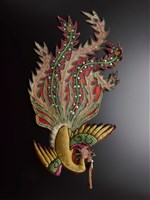 藏品(宜蘭總蘭社銀蔥地雙龍拜塔紋彩牌旗插件(鳳))的圖片