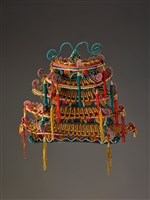 藏品(宜蘭總蘭社銀蔥地雙龍拜塔紋彩牌旗插件(塔))的圖片