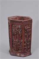 藏品(黃楊木六角筆筒)的圖片