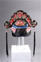 藏品(黑地彩繡花卉紋鴟鴞帽)的圖片