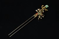 藏品(鎏金鑲珠翡翠寶掌握桃釵)的圖片