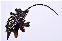 藏品(皮影戲偶頭-武淨(黑鬚戴盔插雉尾))的圖片