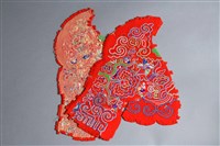 藏品(紅地貼花彩繡花鳥紋童帽繡片)的圖片