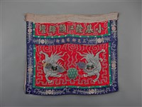 藏品(顯輝壇紅地盤金彩繡雙獅戲球紋桌帷)的圖片