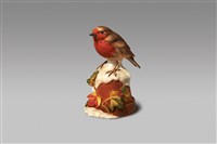 藏品(麻雀系列/麻雀盆上立楓葉(雪))的圖片