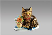 藏品(上釉花貓與花盆)的圖片