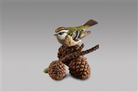 藏品(單鳥佇立系列：綠背鳥與松果)的圖片