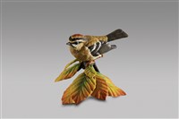 藏品(單鳥佇立系列：綠背鳥與黃葉)的圖片