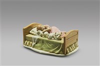 藏品(床上睡姿小女孩與雙犬)的圖片