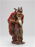藏品(石灣窯石榴紅釉「與君同壽」塑像)的圖片