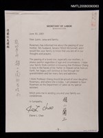 藏品(聯邦勞工部趙小蘭部長唁函（影本）)的圖片