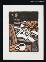 藏品(藏書票—貓臥書桌)的圖片