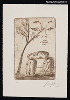 藏品(藏書票—人臉輪廓與樹石)的圖片