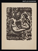 藏品(藏書票—牧神吹排笛與女人臥坐樹林間)的圖片