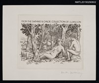 藏品(藏書票—吹排笛人與裸女坐落於樹林)的圖片