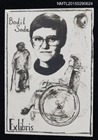 藏品(藏書票—短髮人頭像與行動不便者)的圖片