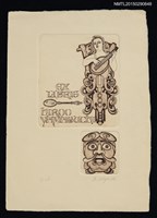 藏品(藏書票—手持弦樂器男童與驚訝的人面像)的圖片