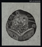 藏品(藏書票—貓頭鷹閱書)的圖片