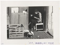 藏品(〈老伴 孤寂老人(刪除線) 6幅之2 〉：木構建築 ，人與狗)的圖片