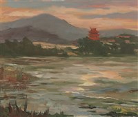 藏品(關渡夕照－《高原與海洋的對話》蒙藏委員會蒐藏臺灣美術教師畫冊)的圖片