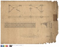 藏品(□腰ノ圖(雨棚桁架平、立面)。小屋伏圖。配置圖(月台)。(柱身立面、橫斷面))的圖片