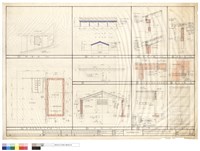 藏品(配置圖、新建倉庫平面及基礎立及剖面圖、主柱連結及梁平面及屋架結構詳細及剖及平面圖、屋及墻角大樣)的圖片