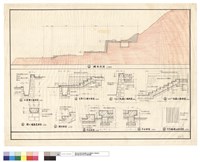 藏品(總剖面圖,水溝擋土墻詳圖,主要入口踏步詳圖,120cm及165cm高擋土墻詳圖,擋土墻壓蓋詳圖,平台詳圖,平台舖地面圖案)的圖片
