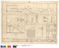 藏品(A梯二樓平面圖,A梯縱剖面圖,踏步,木門,鐵捲門詳圖,柱大樣,DETAIL OF SLIDING POST )的圖片