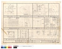 藏品(陰井剖面.警衛室屋頂平面圖.圍墻詳圖.L型溝大樣.電動推拉鐵門剖平及立面.警衛室廁所平面.剖面圖.鐵門大樣.空花磚墻詳圖.木門大樣)的圖片