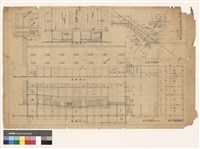 藏品(正面圖1:100 側面圖1:100 剖面圖1:100 公告欄1:30 二樓太平梯詳細1:30 地下室平面圖1:100 地下室頂蓋配樑圖)的圖片