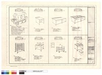 藏品(自動洗滌機、收銀台、配菜工作台、保溫配菜台、餐盤存放車、碗筷存放車、污餐盤及碗收回車、污餐具及殘菜收回車)的圖片