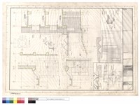 藏品(一樓進口平面圖,柱子平面圖,二樓雨庇圖,柱頭頂視圖,入口雨庇立面圖)的圖片