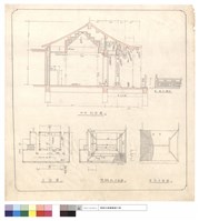 藏品(B-B剖面圖,平面圖,椽,詹角,拱平面圖,屋脊平面圖,宮殿式欄杆)的圖片